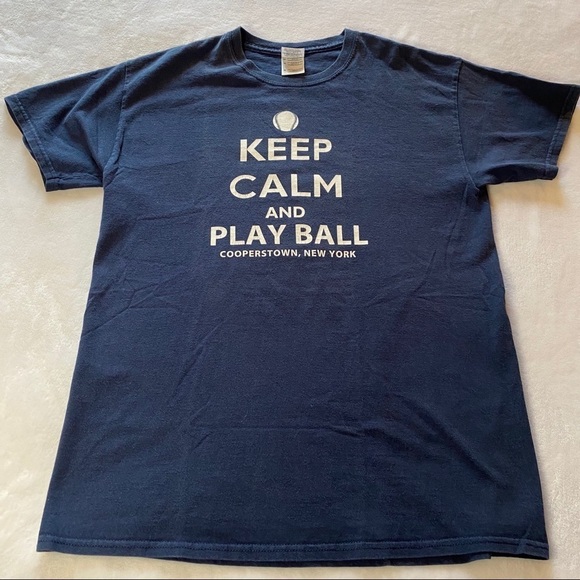 Keep Calm Play Ball Cooperstown T-shirt Navy Size Medium - Picture 5 of 10